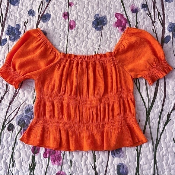 Timing Cropped Top Womens Small Orange Peasant Boho Soft Vibrant Colorful - Picture 2 of 9
